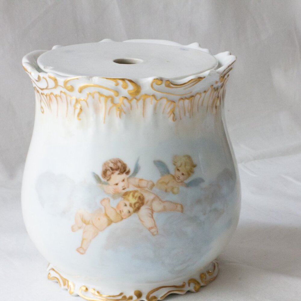 Antique c.1891 Coiffe Limoges France Putti Cherubs Angels Porcelain Jar Vase 6"